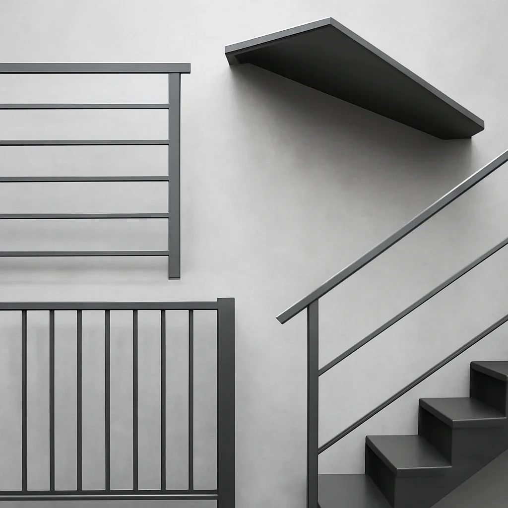 Finished custom metal stairs railings gates and architectural details