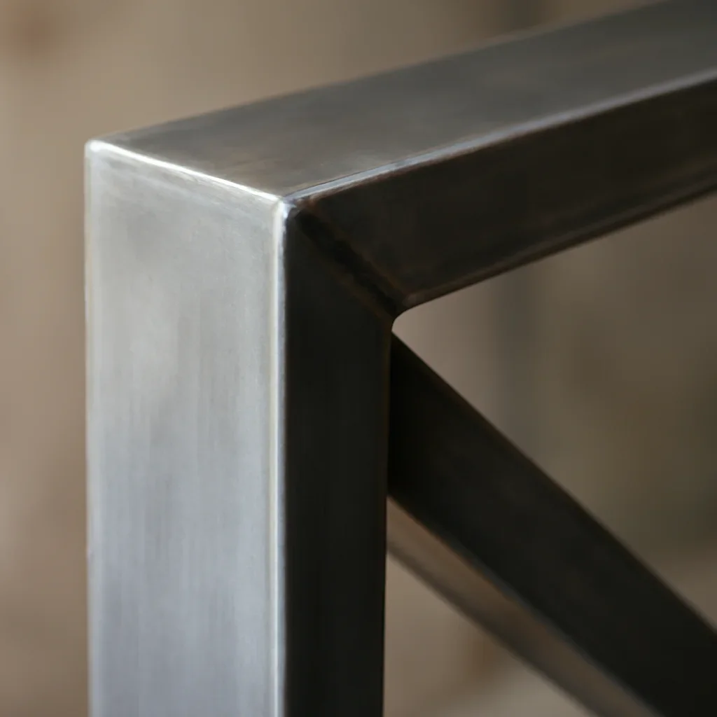 Close detail related to architectural metal fabrication for modern homes showing material, finish, or fabricated form