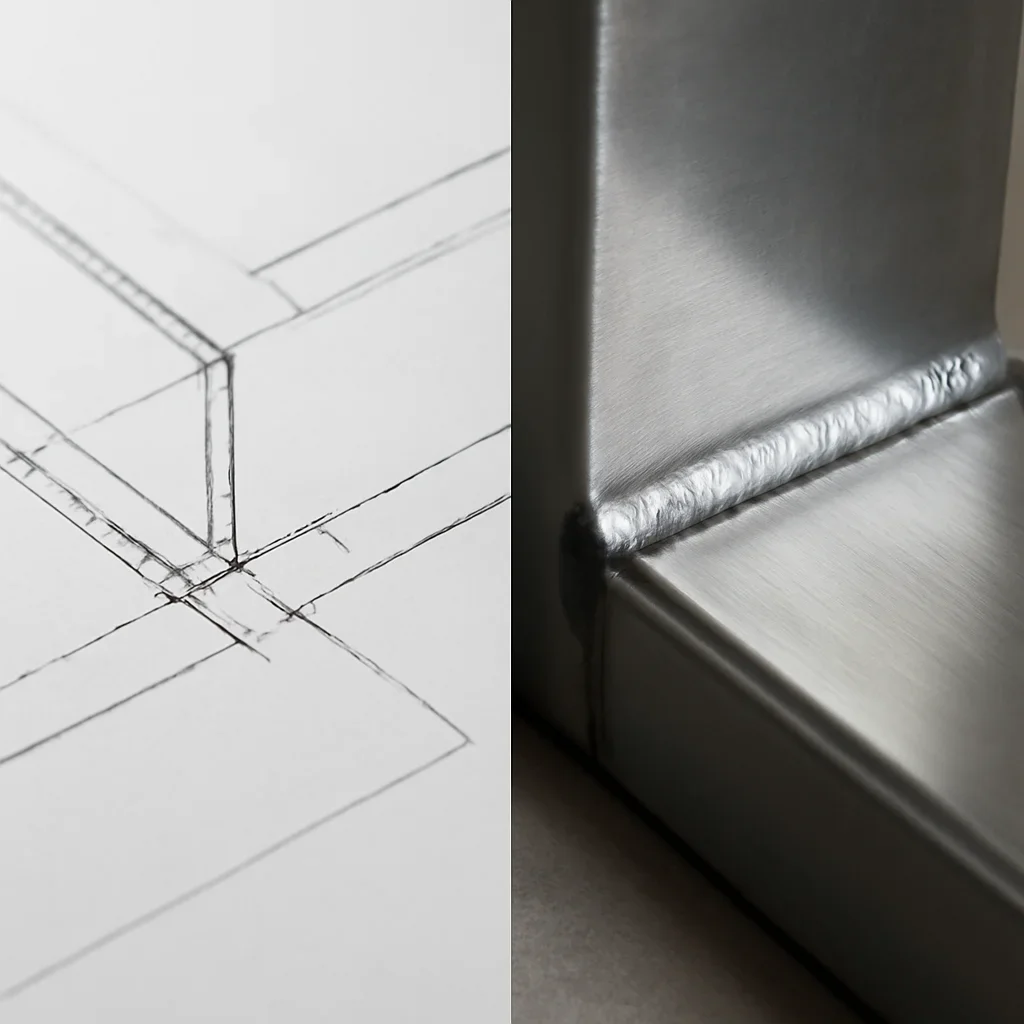 Close detail comparing fabrication shop drawings with a coordinated three-dimensional architectural metal model