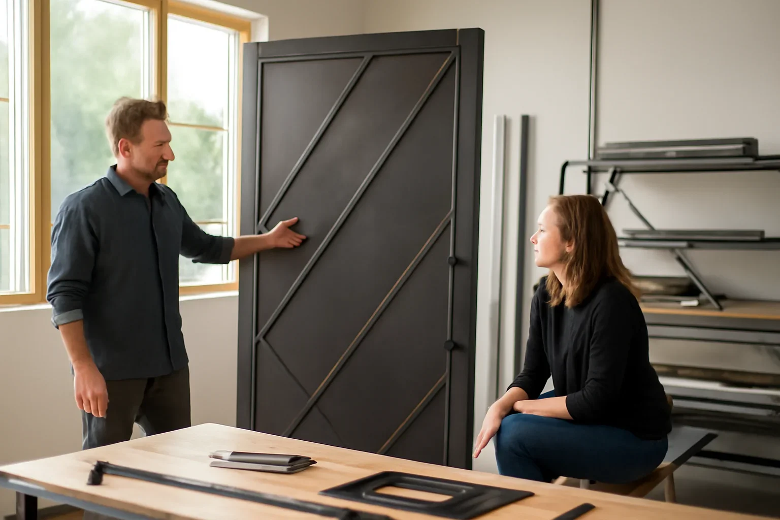 Kirkland feature-door project review with architectural drawings and metal finish references