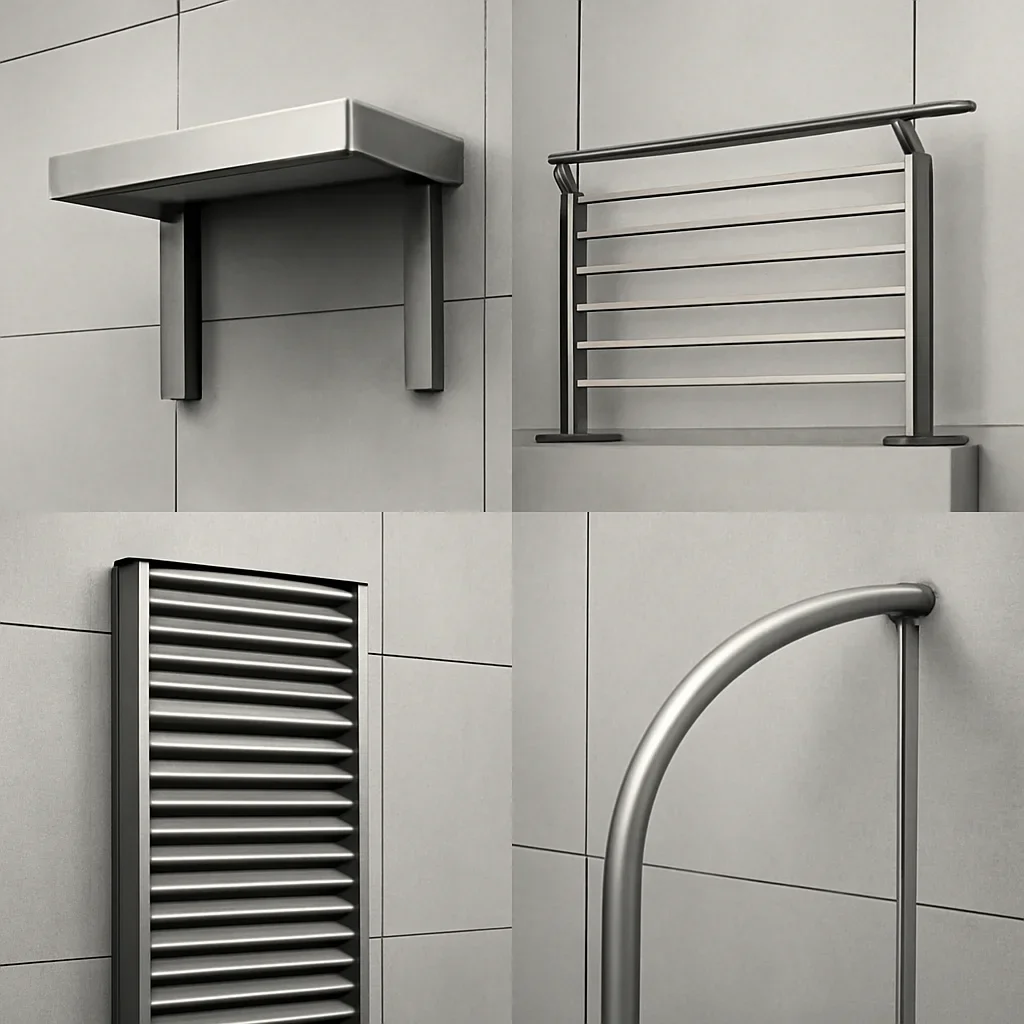 Finished custom metalwork examples with refined lines, coordinated finishes and durable fabrication details