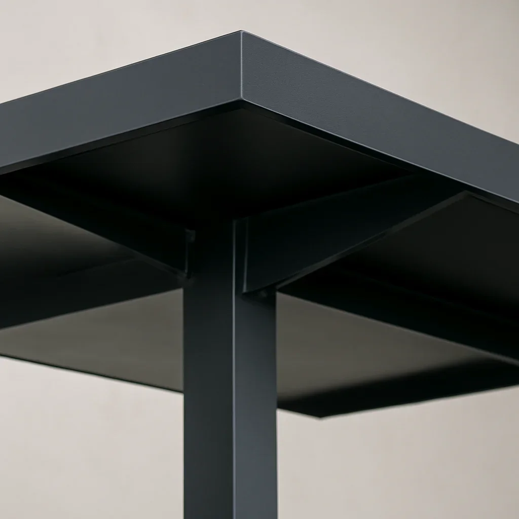 Close detail of a Portland steel canopy showing precise connections, clean lines and exterior finish work