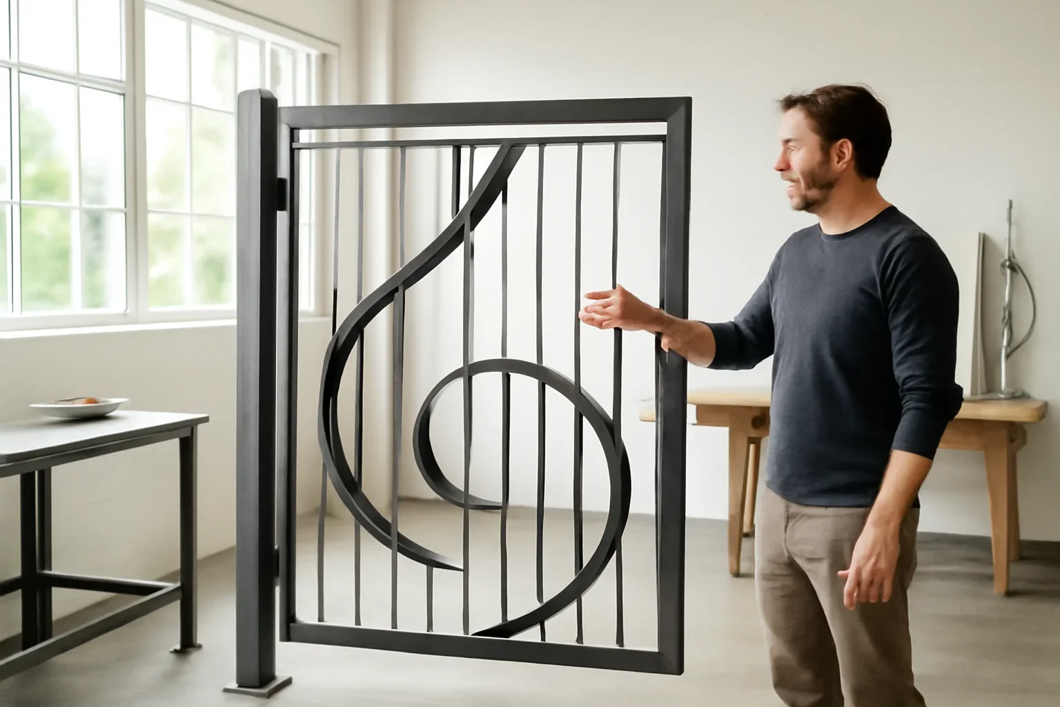 Seattle steel entry gate project review with architectural drawings and metal finish references