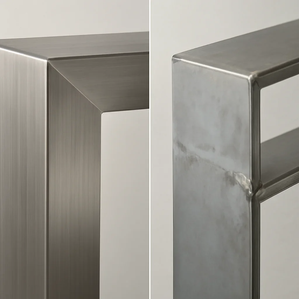 Close view comparing custom metal fabrication details, weld quality and finish consistency for a Seattle project