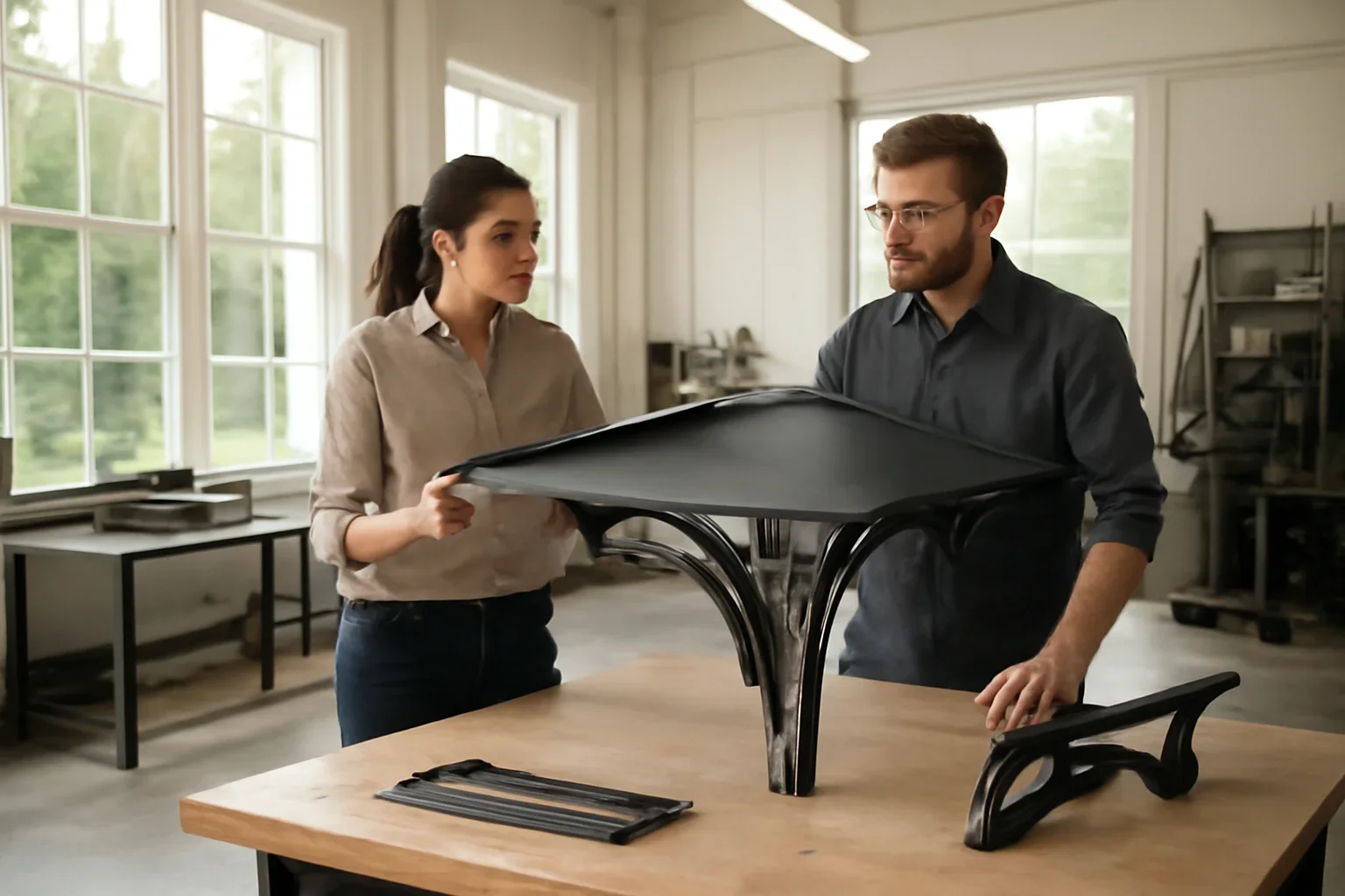 Custom metal canopy planning with architectural drawings and fabricated metal details