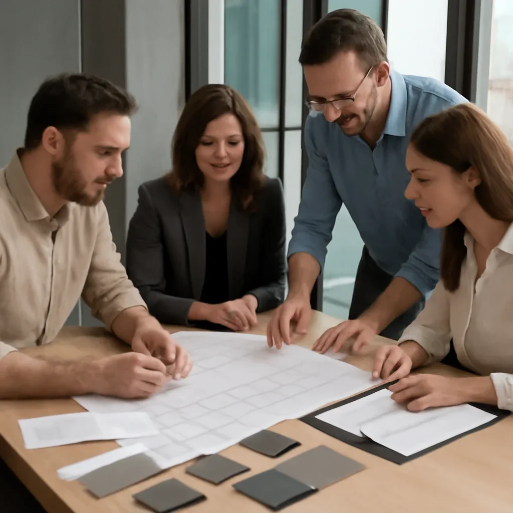 Custom metal stair project review with architectural drawings finish samples and material selections
