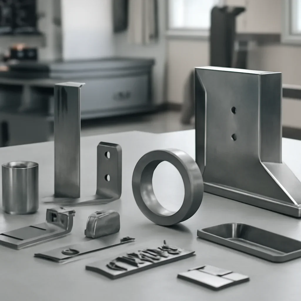Custom metal fabrication components in a clean workshop setting