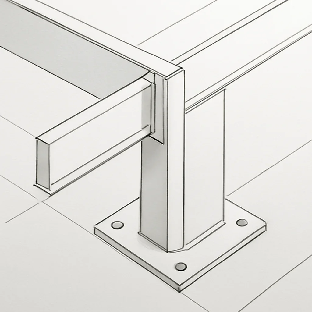 Detailed metal fabrication drawing review with dimensions, connection details and material references