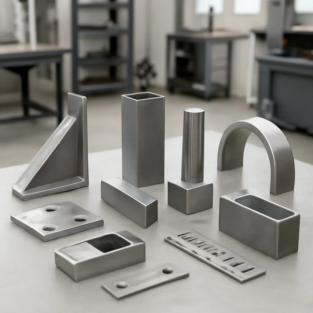 Custom metal components, drawings and measuring tools arranged for fabrication planning