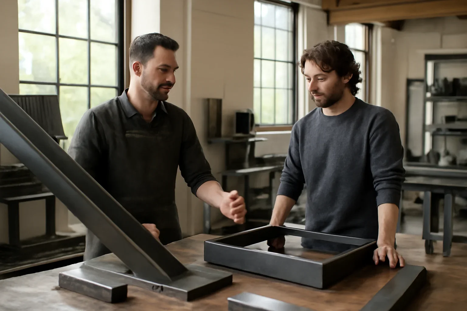 Eugene custom metal fabrication planning with drawings, finish samples and architectural metal details
