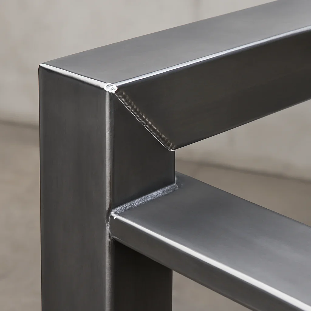 Close view of McMinnville custom metal fabrication details showing finish quality, weld precision and clean architectural lines