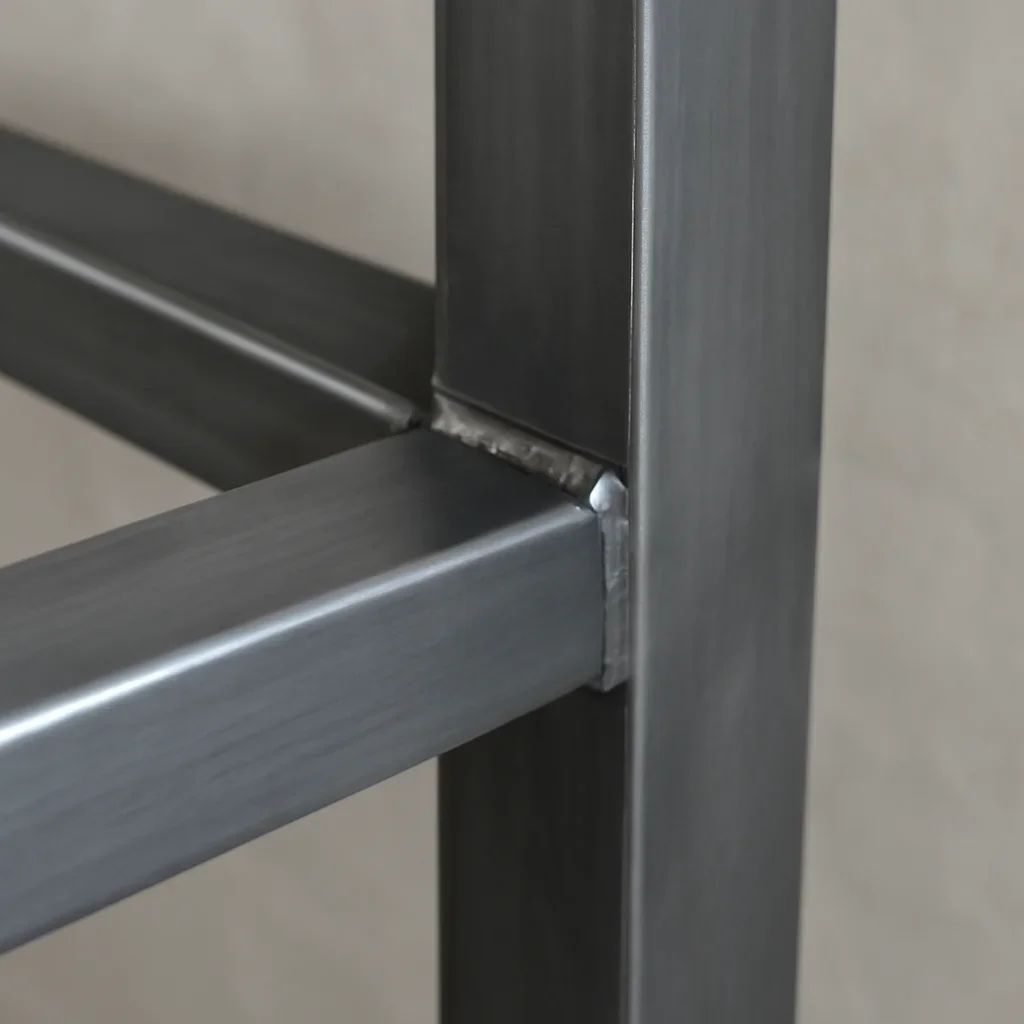 Close view of portland custom metal fabrication details showing finish quality, weld precision, and clean lines
