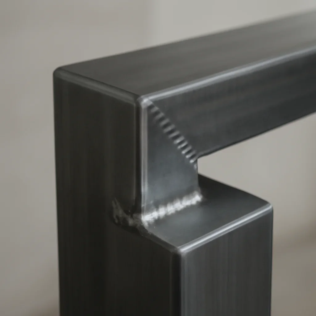 Close view of Everett custom metal fabrication details showing finish quality, weld precision, and clean lines