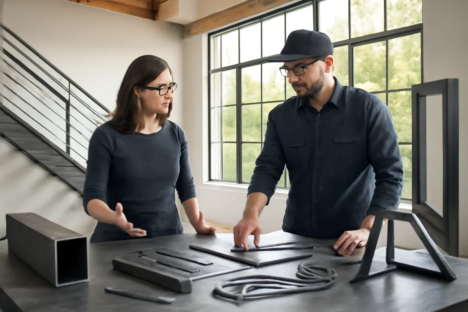 Spokane custom metal fabrication concept discussion with custom fabricated metal details in a bright Pacific Northwest studio