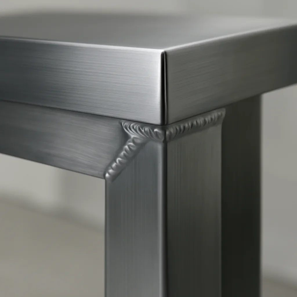 Close view of custom metal fabrication and welding with refined joints and consistent finish preparation