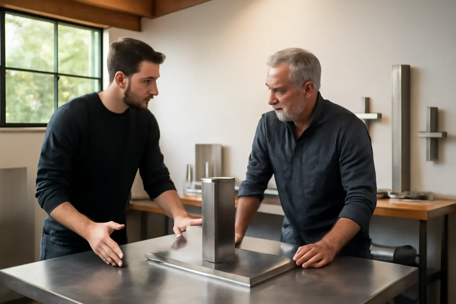 Custom stainless steel fabrication planning for an architectural project in Seattle