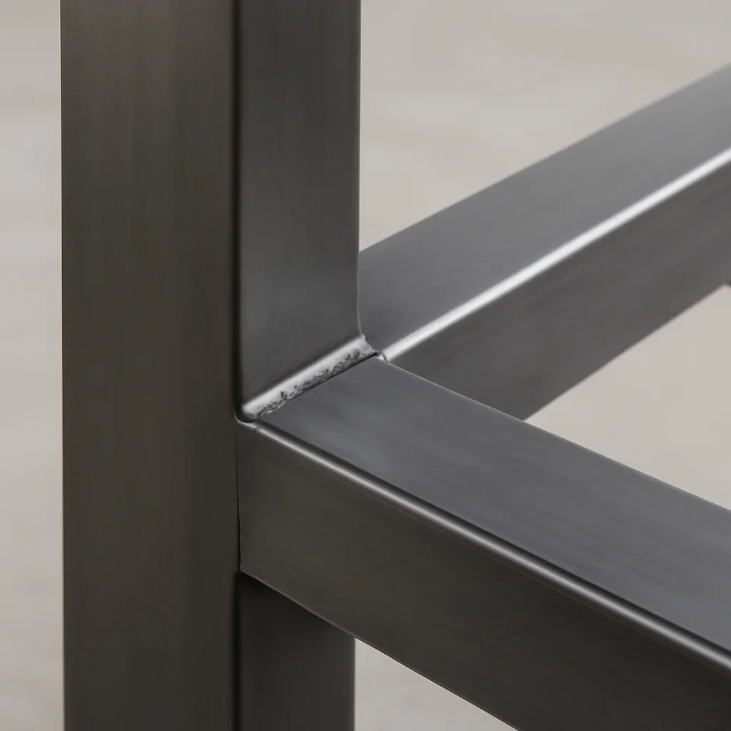 Close view of custom metal fabrication showing clean welds, precise alignment and finished architectural details