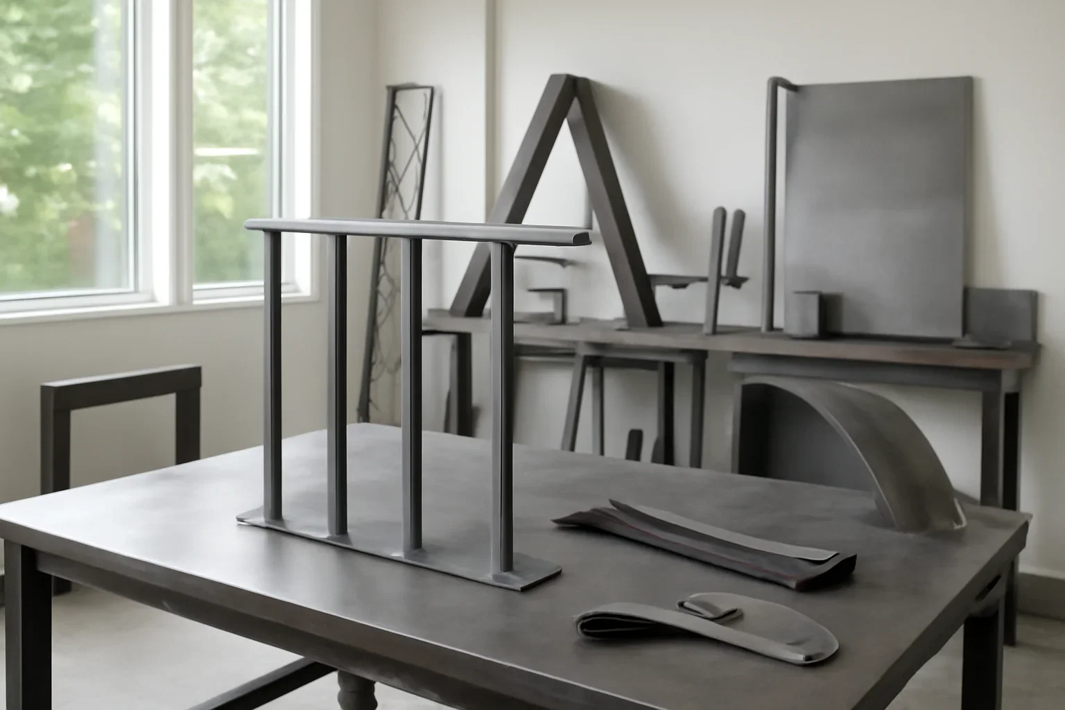 Custom metal fabrication planning discussion with architectural metal details and project drawings