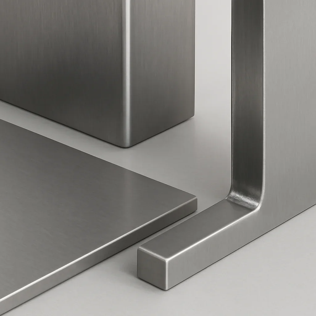 Close view of steel and stainless steel fabrication showing weld quality, surface preparation and finish detail