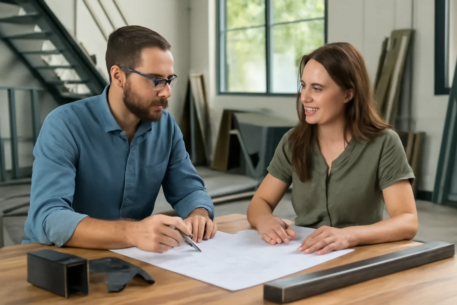 Custom metal fabrication cost review with drawings, measurements and material samples